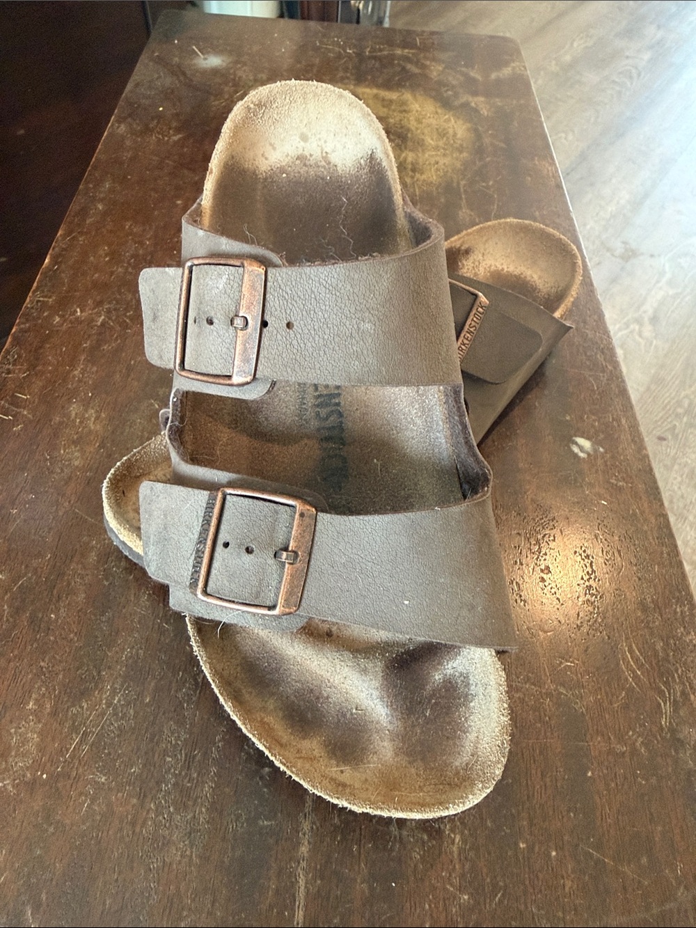 Birkenstocks-Brown Double-Buckle Slide Sandals